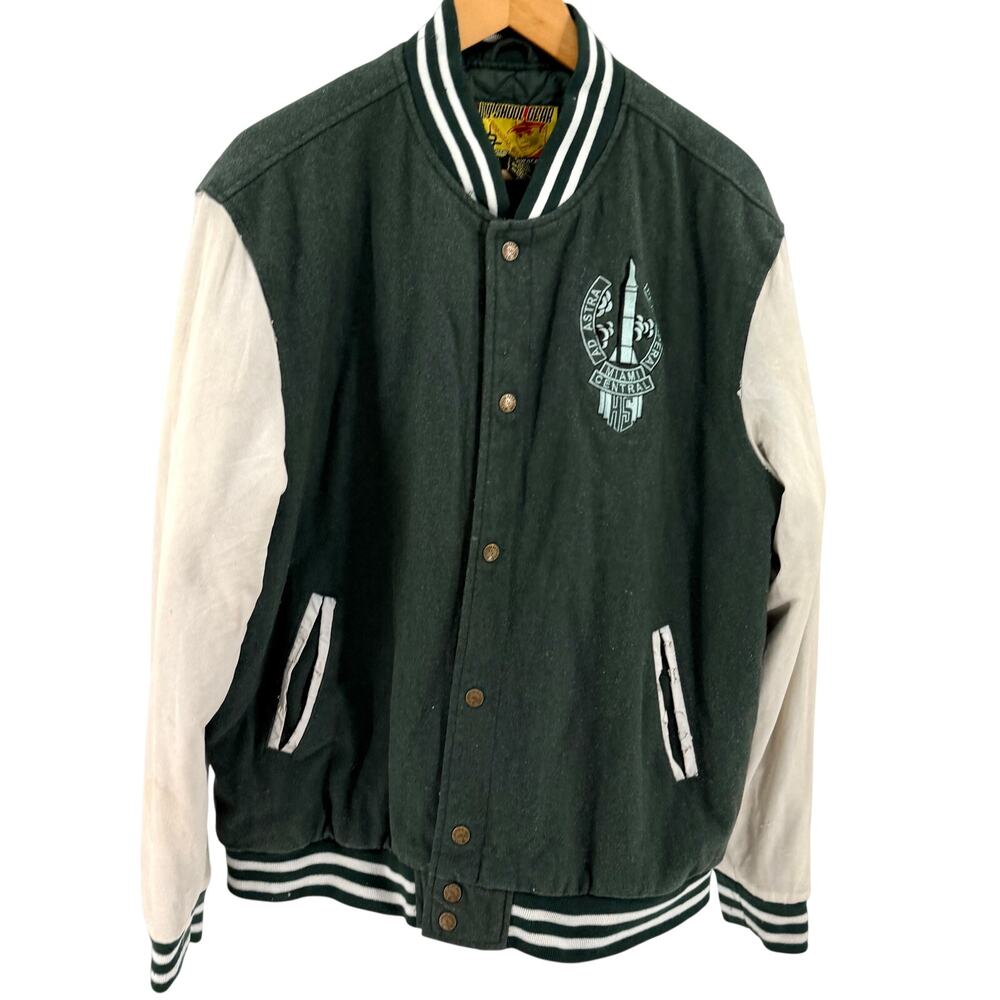 Vintage Y2K My Skool Gear Green White Miami Central Rockets Varsity Jacket